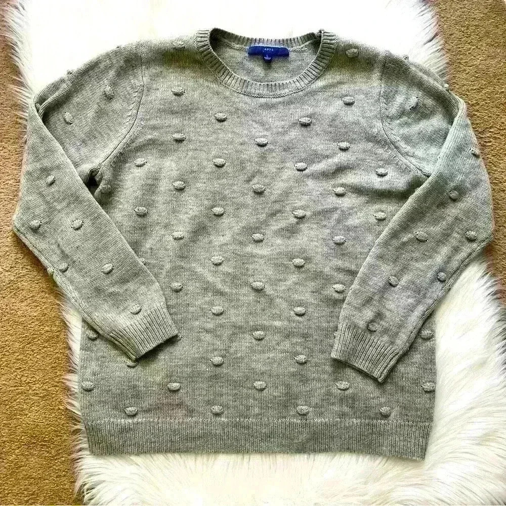 Apt 9 Gray Polka Dot Crew Neck Sweater Large